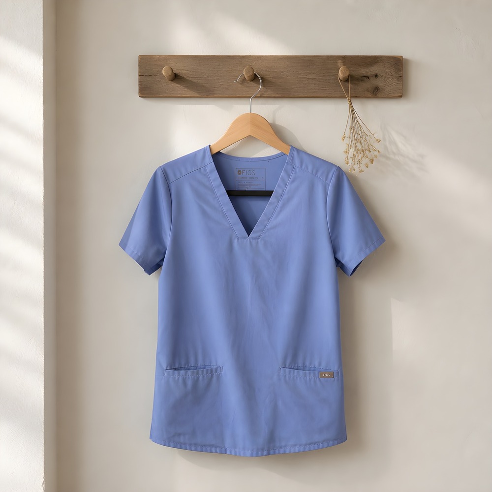 Figs Scrub Top Women Small Ceil Blue V-Neck Technical Collection